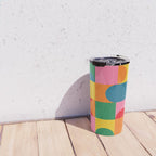 Colorful Mid Century Bauhaus Geometric Abstraction squares and half circles pattern bold colors Travel Mug Gallery Image 4