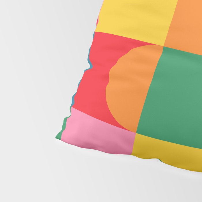 Colorful Mid Century Bauhaus Geometric Abstraction squares and half circles pattern bold colors Pillow Sham Gallery Image 4