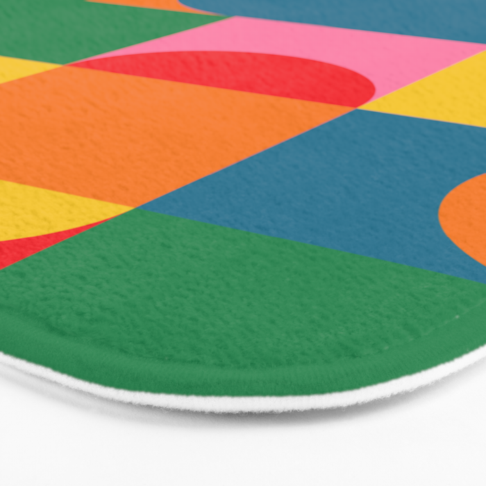Colorful Mid Century Bauhaus Geometric Abstraction squares and half circles pattern bold colors Bath Mat Gallery Image 3
