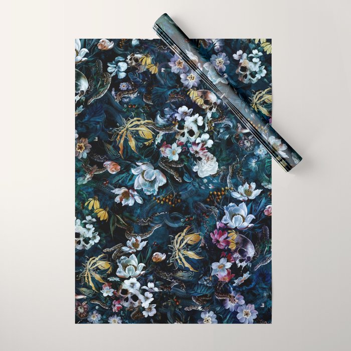Skull Snake and Flowers Wrapping Paper Gallery Image 1