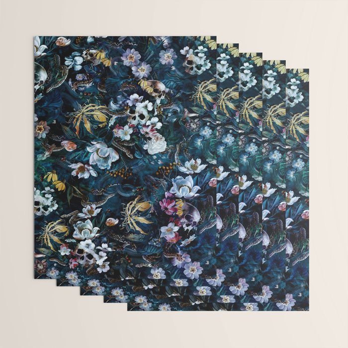 Skull Snake and Flowers Wrapping Paper Gallery Image 3