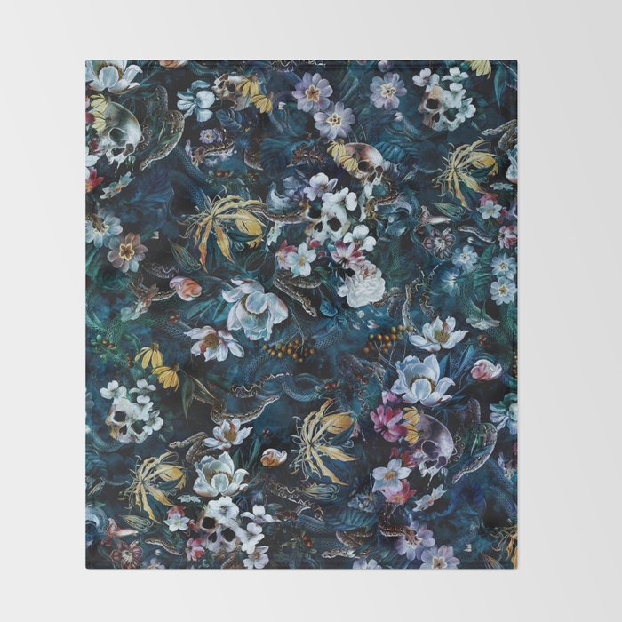 Skull Snake and Flowers Throw Blanket Gallery Image 2