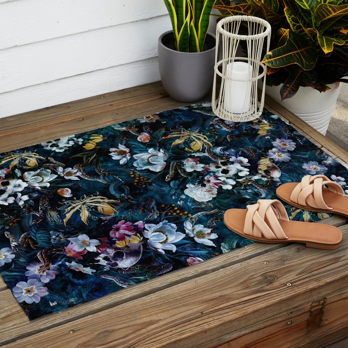 Skull Snake and Flowers Outdoor Rug Gallery Image 2