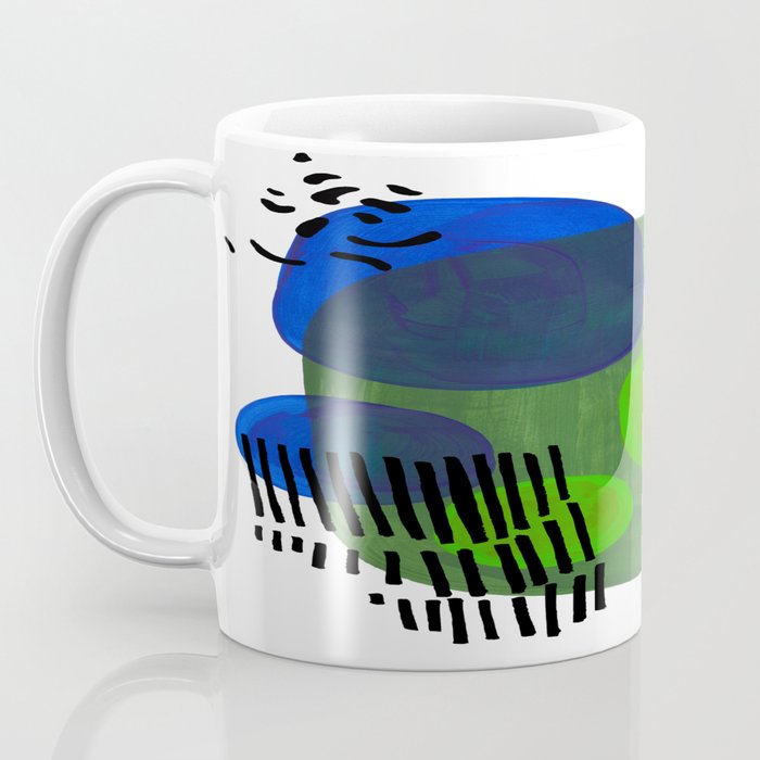 Modern Mid Century Fun Colorful Abstract Minimalist Painting Shapes & Patterns Swamp Monster Greens Coffee Mug Gallery Image 3