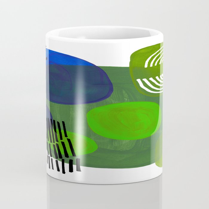 Modern Mid Century Fun Colorful Abstract Minimalist Painting Shapes & Patterns Swamp Monster Greens Coffee Mug Gallery Image 4
