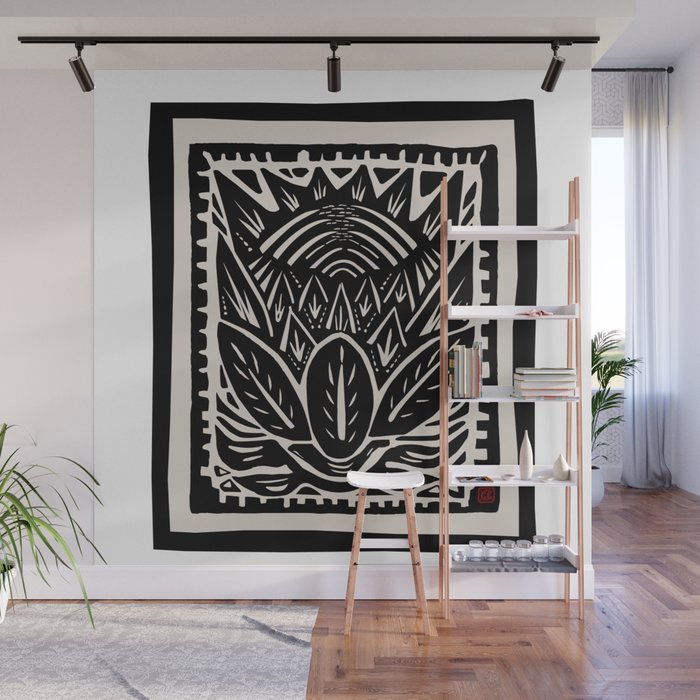 Woodcut Cactus Wall Mural Gallery Image 1