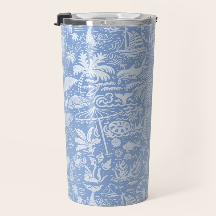 Coastal Daydreams Blue & White Ocean Collage Pattern Travel Mug Gallery Image 3