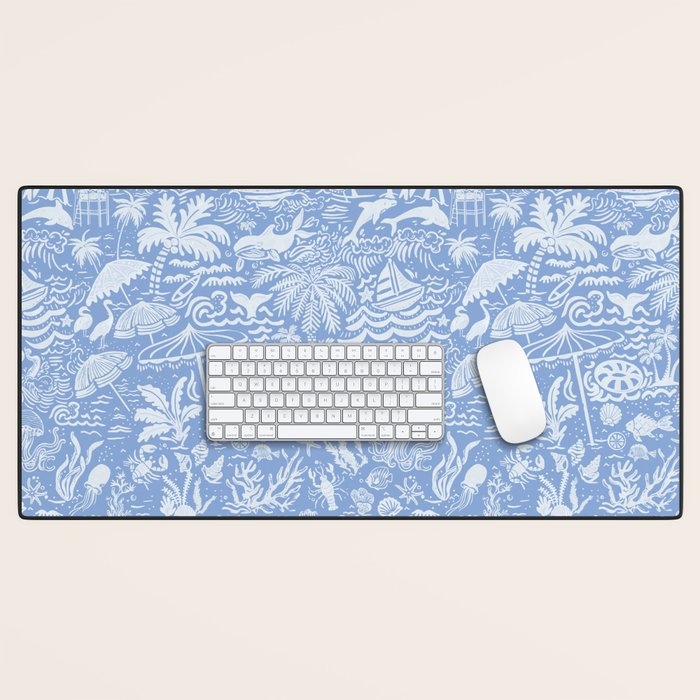 Coastal Daydreams Blue & White Ocean Collage Pattern Desk Mat Gallery Image 1
