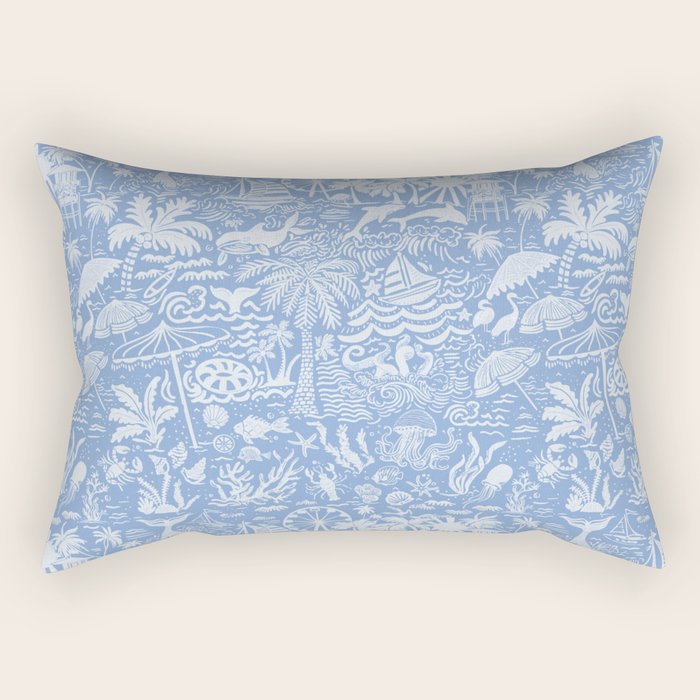 Coastal Daydreams Blue & White Ocean Collage Pattern Rectangular Pillow Gallery Image 1