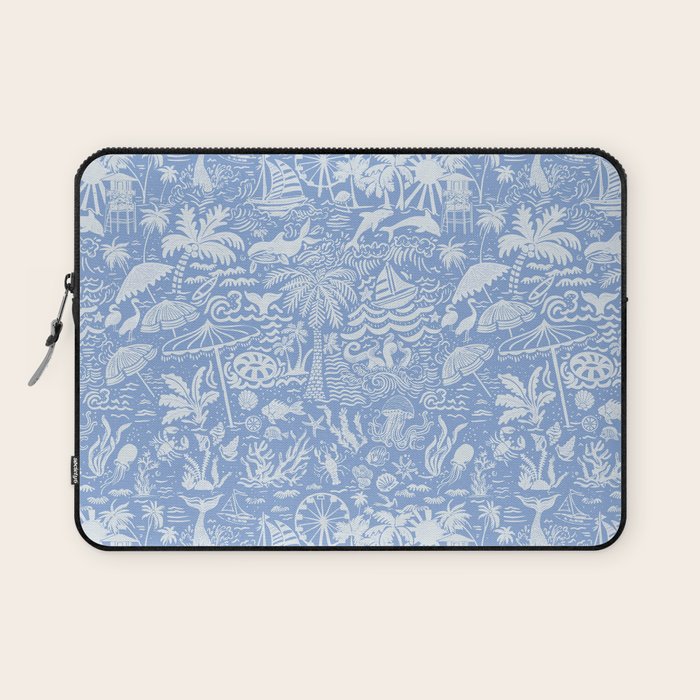 Coastal Daydreams Blue & White Ocean Collage Pattern Laptop Sleeve Gallery Image 1