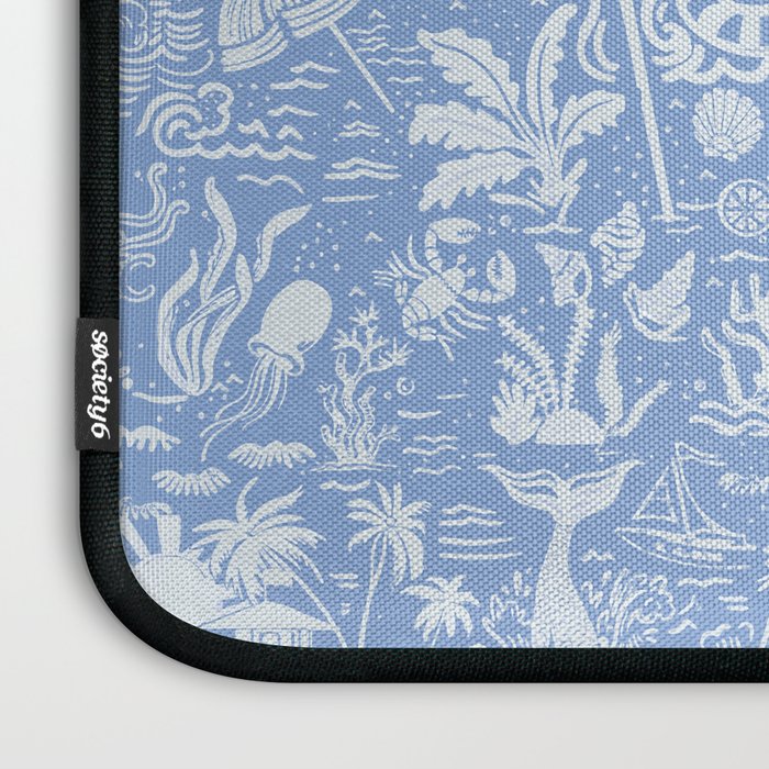 Coastal Daydreams Blue & White Ocean Collage Pattern Laptop Sleeve Gallery Image 3