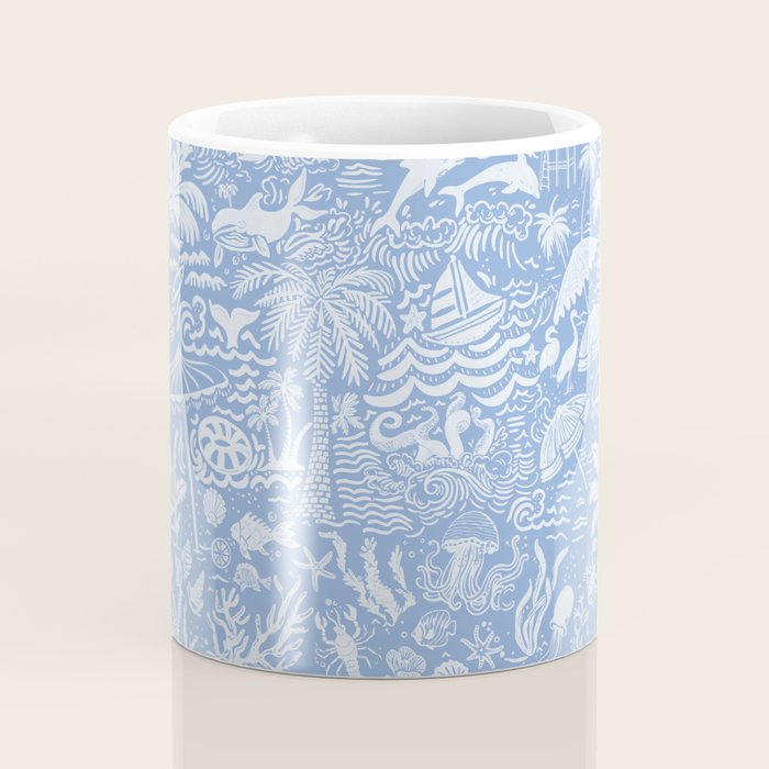 Coastal Daydreams Blue & White Ocean Collage Pattern Coffee Mug Gallery Image 4