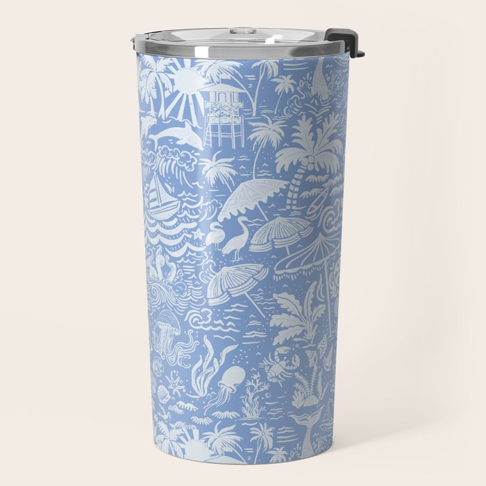 Coastal Daydreams Blue & White Ocean Collage Pattern Travel Mug Gallery Image 2