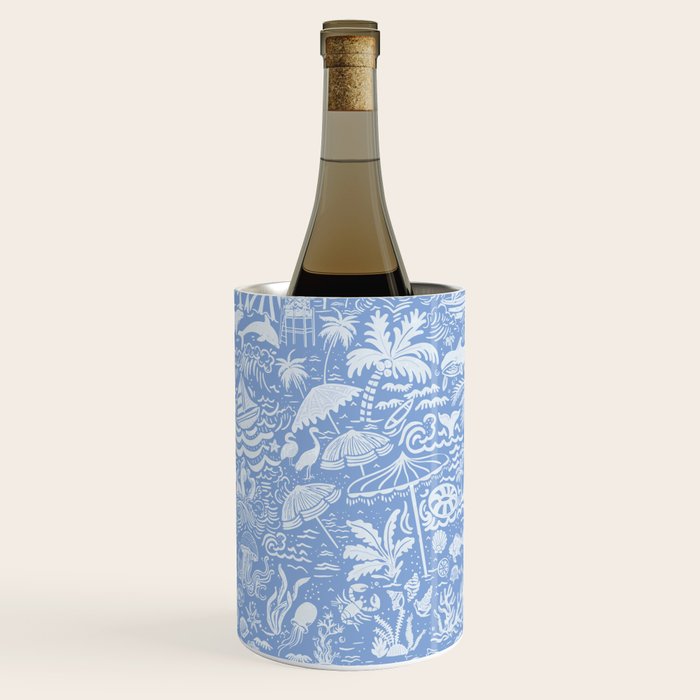 Coastal Daydreams Blue & White Ocean Collage Pattern Wine Chiller Gallery Image 3