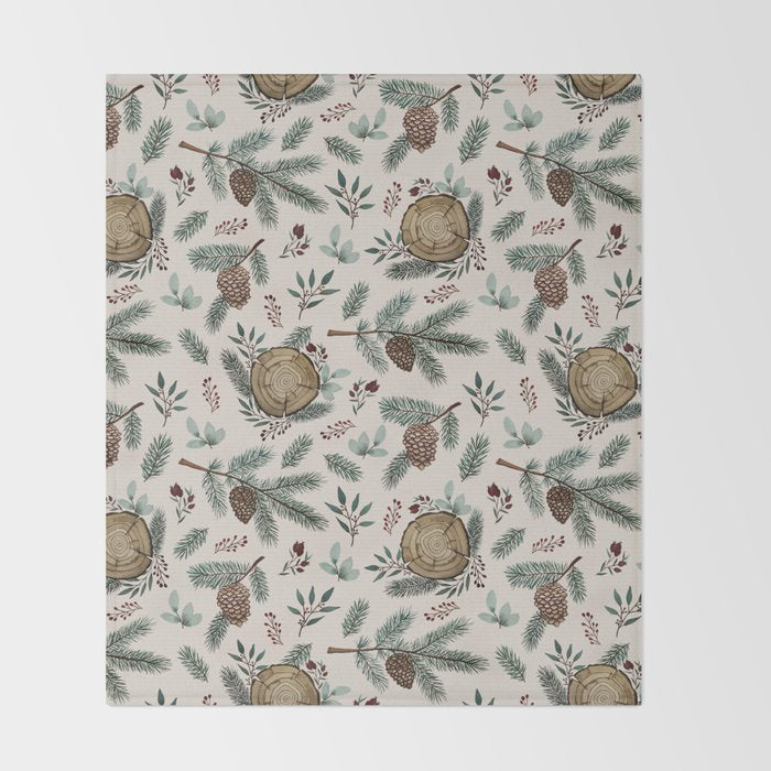 Winter Branches, Berries & Pine Cones Throw Blanket Gallery Image 2