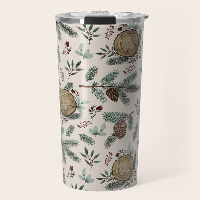Winter Branches, Berries & Pine Cones Travel Mug Gallery Image 1