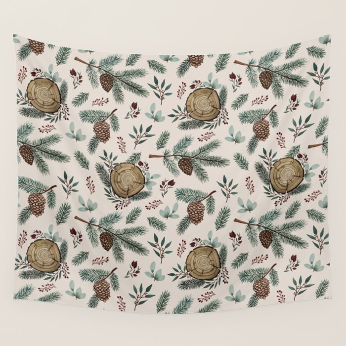 Winter Branches, Berries & Pine Cones Wall Tapestry Gallery Image 4