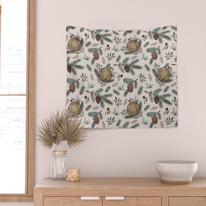 Winter Branches, Berries & Pine Cones Wall Tapestry Gallery Image 2