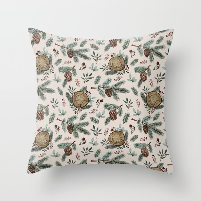Winter Branches, Berries & Pine Cones Throw Pillow Gallery Image 1