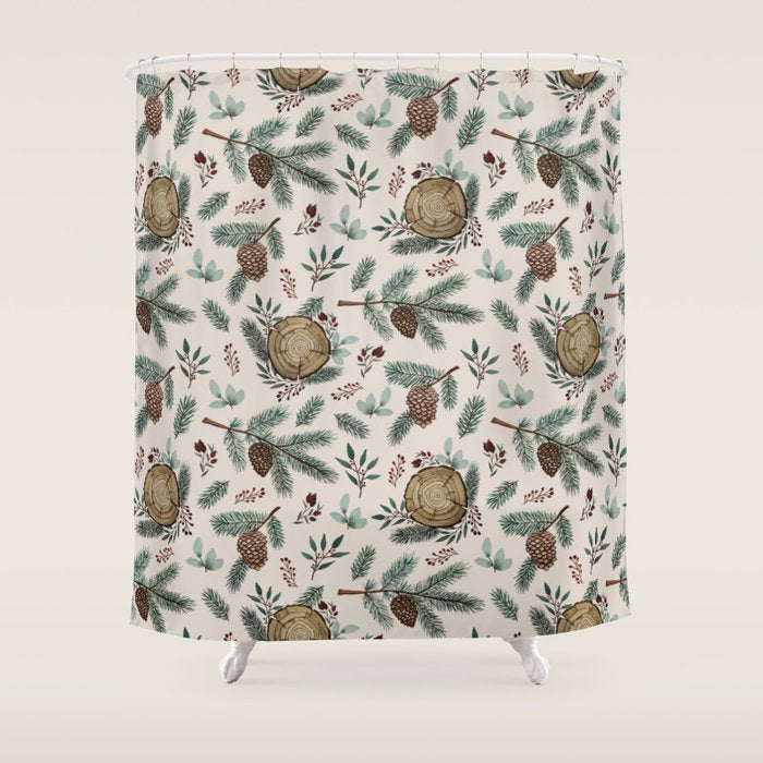 Winter Branches, Berries & Pine Cones Shower Curtain Gallery Image 1
