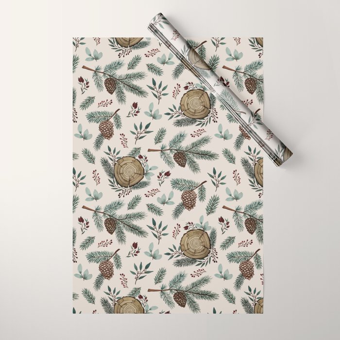 Winter Branches, Berries & Pine Cones Wrapping Paper Gallery Image 1