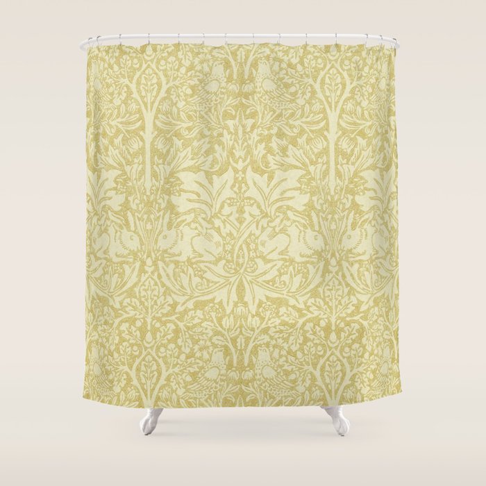 William Morris Brer Rabbit Golden Manilla Ivory Pattern  Shower Curtain Gallery Image 1
