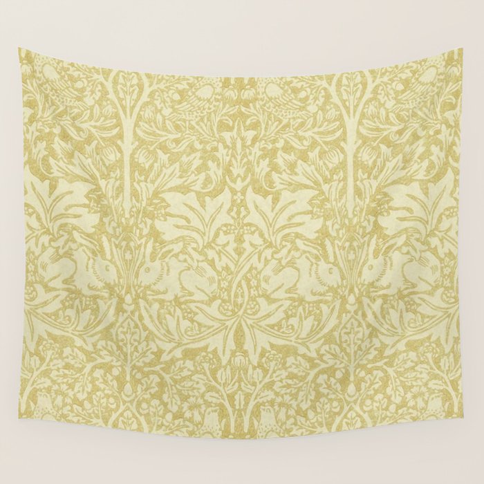 William Morris Brer Rabbit Golden Manilla Ivory Pattern Wall Tapestry ...