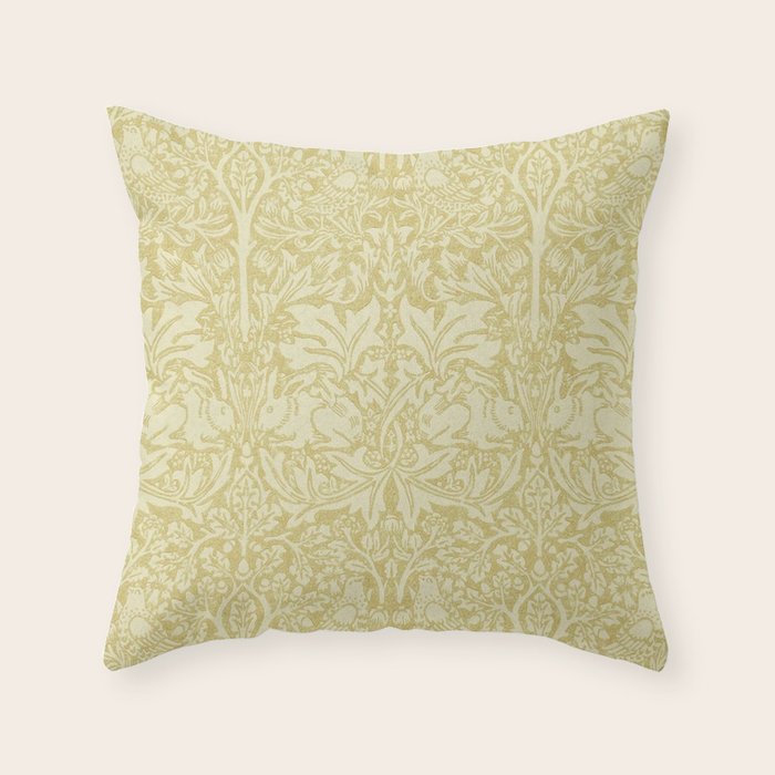 William Morris Brer Rabbit Golden Manilla Ivory Pattern  Throw Pillow Gallery Image 1