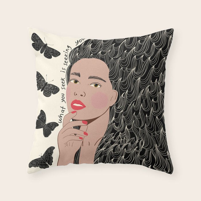 Black and White Woman Portrait  Throw Pillow Gallery Image 1