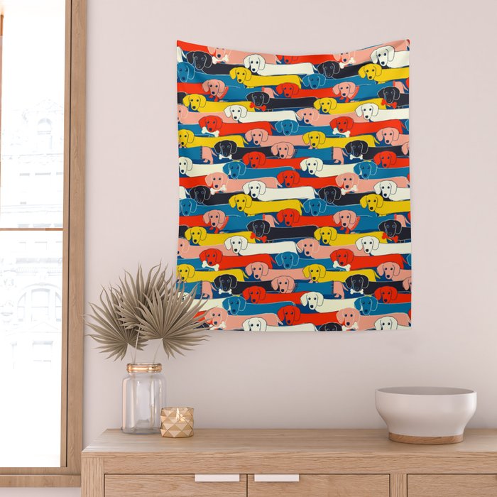 COLORED DOGS PATTERN 2 Wall Tapestry Gallery Image 2