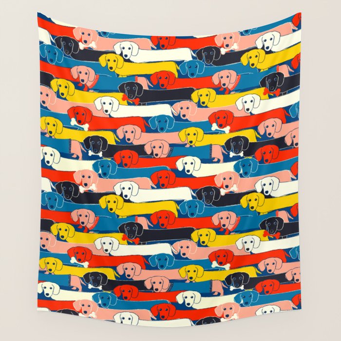 COLORED DOGS PATTERN 2 Wall Tapestry Gallery Image 1