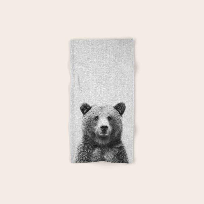 Grizzly Bear - Black & White Hand & Bath Towel Gallery Image 1