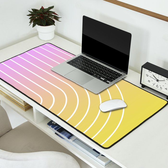 Ombre Arch IV Pink Yellow Sunrise Gradient Modern Geometric Lines Desk Mat Gallery Image 2
