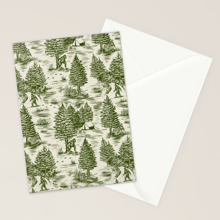 Bigfoot / Sasquatch Toile de Jouy in Forest Green Stationery Card Gallery Image 2