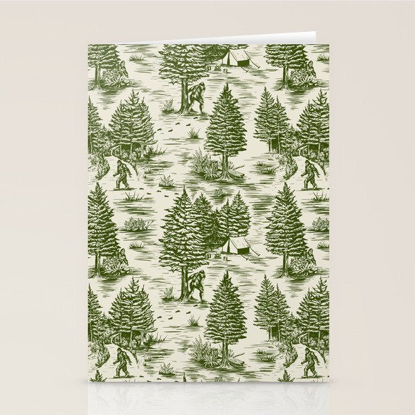 Bigfoot / Sasquatch Toile de Jouy in Forest Green Stationery Card Gallery Image 1