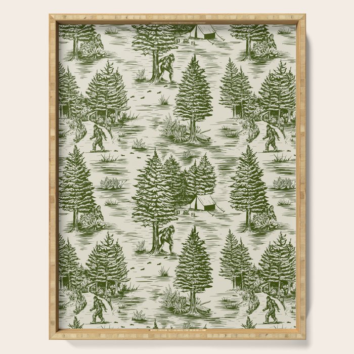 Bigfoot / Sasquatch Toile de Jouy in Forest Green Serving Tray Gallery Image 1