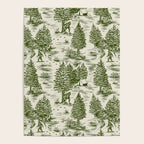 Bigfoot / Sasquatch Toile de Jouy in Forest Green Poster Gallery Image 4