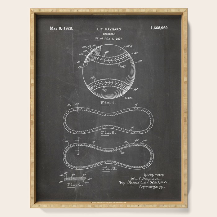 Baseball Patent - Softball Art - Black Chalkboard Serving Tray Gallery Image 1