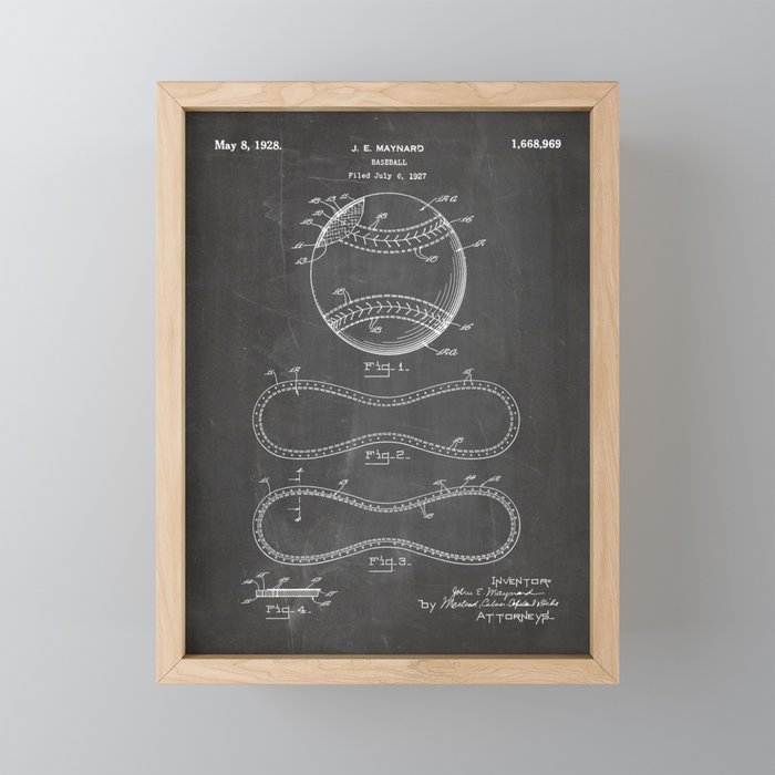 Baseball Patent - Softball Art - Black Chalkboard Mini Art Print Gallery Image 1