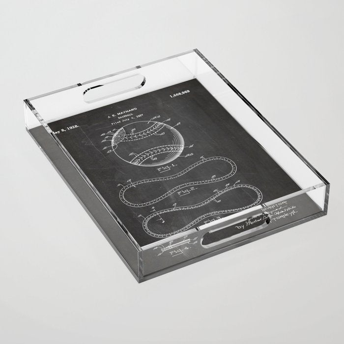 Baseball Patent - Softball Art - Black Chalkboard Acrylic Tray Gallery Image 1