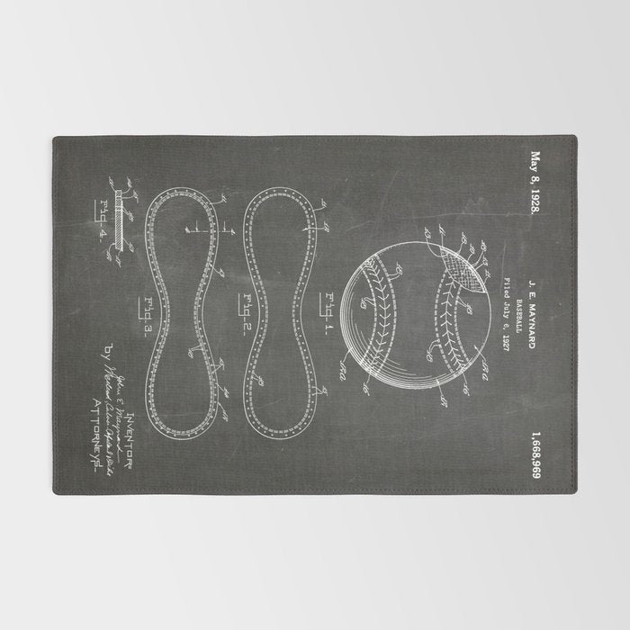 Baseball Patent - Softball Art - Black Chalkboard Rug Gallery Image 2