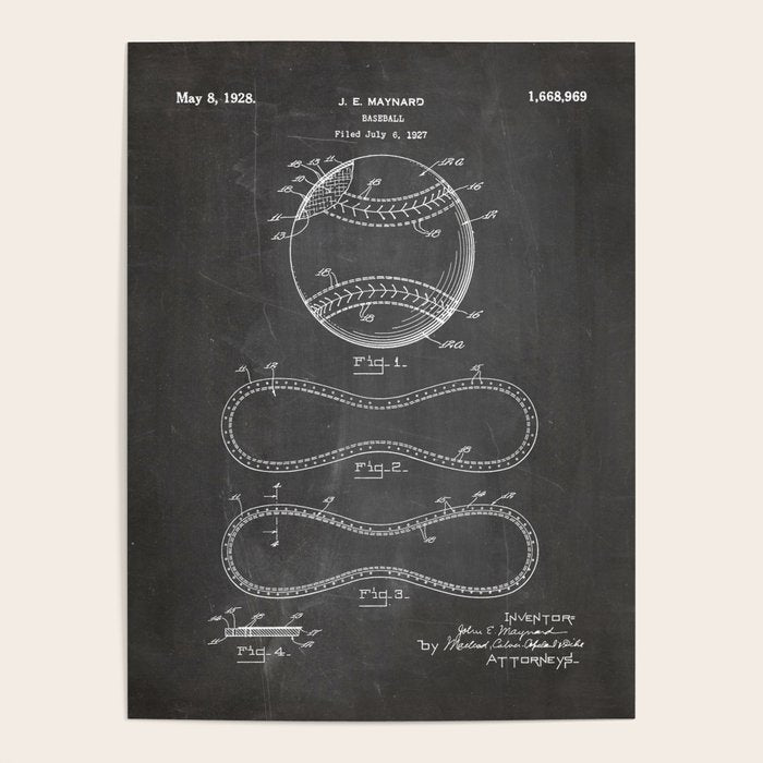 Baseball Patent - Softball Art - Black Chalkboard Poster Gallery Image 4