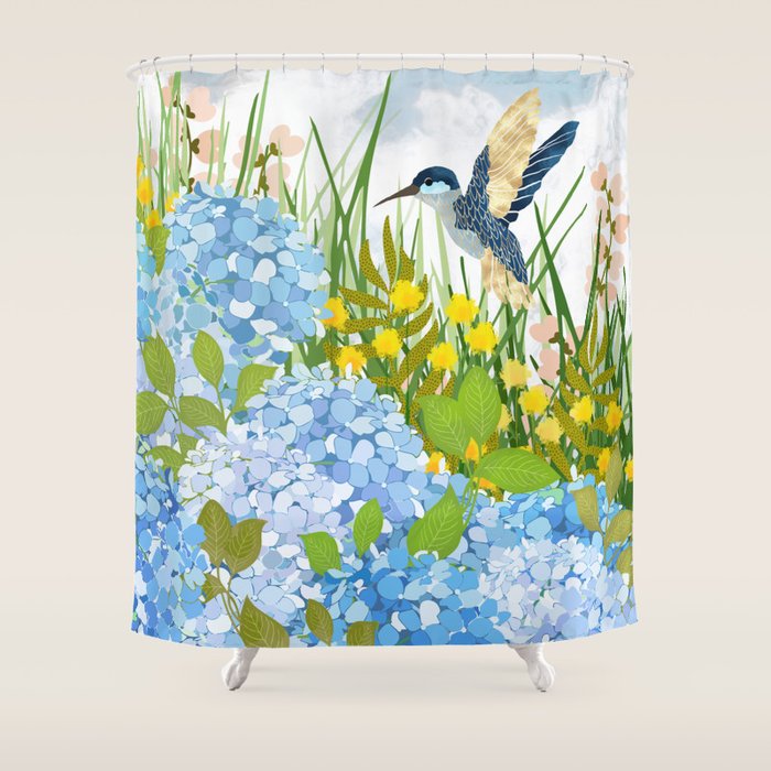 Hummingbird Summer Garden Shower Curtain Gallery Image 1