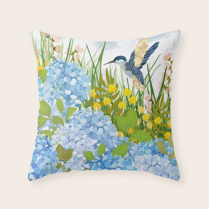 Hummingbird Summer Garden Throw Pillow Gallery Image 1