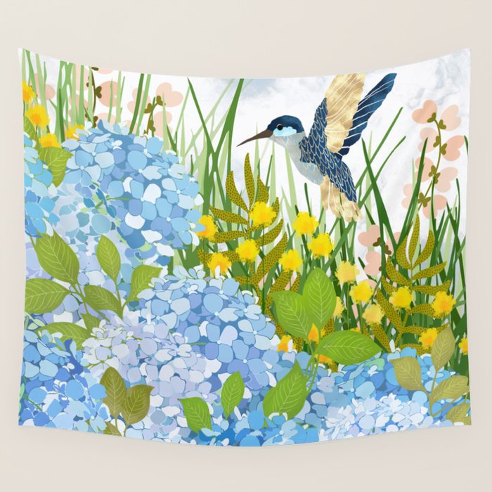 Hummingbird Summer Garden Wall Tapestry Gallery Image 4