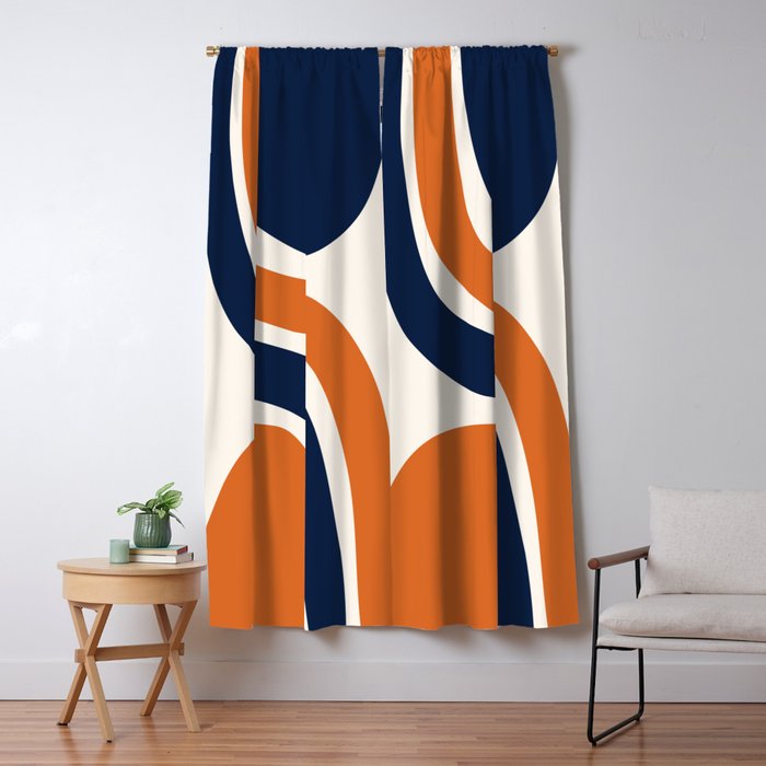 Abstract Shapes 66 in Vintage Orange and Navy Blue Window Curtain Gallery Image 5