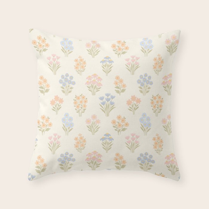 Pastel Wildflower Bouquets Throw Pillow Gallery Image 1