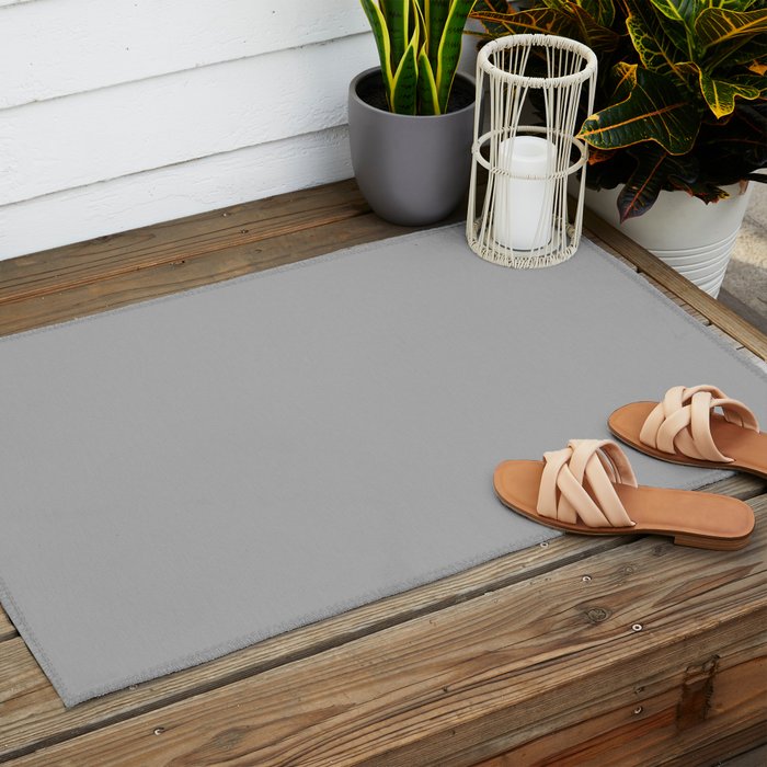 Light Gray Solid. Silver Minimalism Outdoor Rug Gallery Image 2