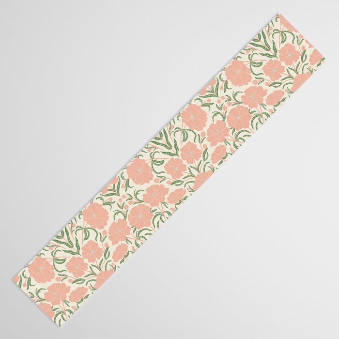 Pastel Peach Peonies - Retro botanical Table Runner Gallery Image 3