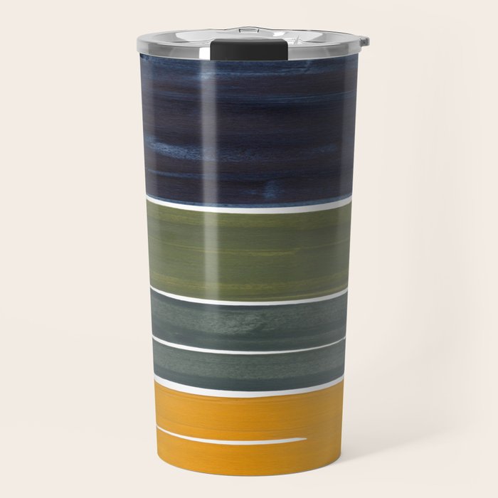 Late November Rothko Inspired Colorful Stripes Navy Blue Olive Green Yellow Travel Mug Gallery Image 1